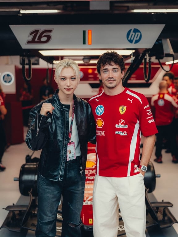 Stray Kids' Felix and Charles Leclerc / @ferrariapac on Instagram
