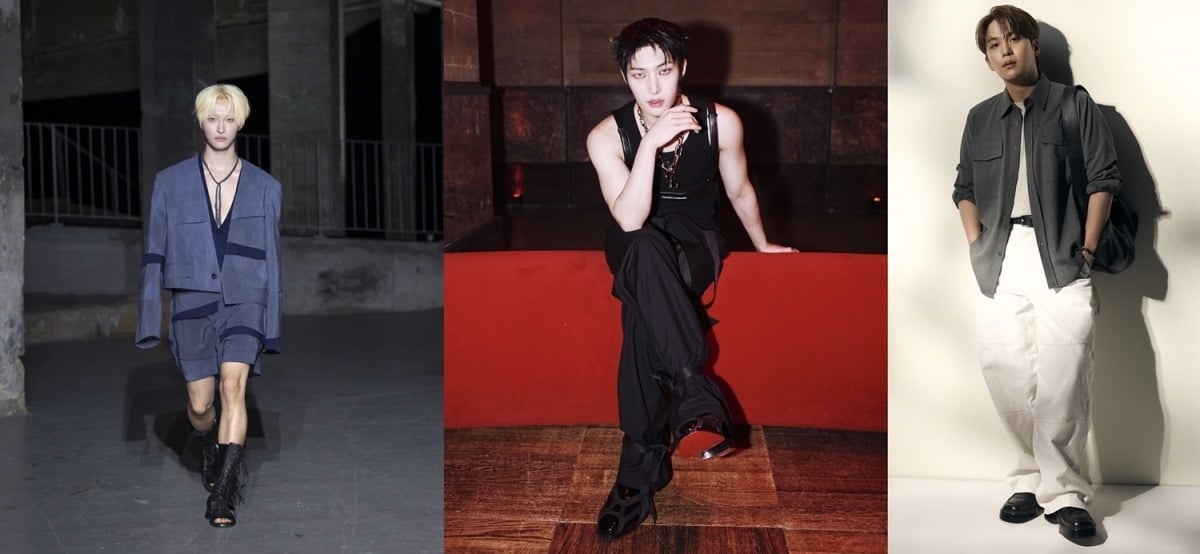 ATEEZ's Seonghwa, Mingi and Jongho during Paris Fashion Week / Songzio, Christian Louboutin and AMI