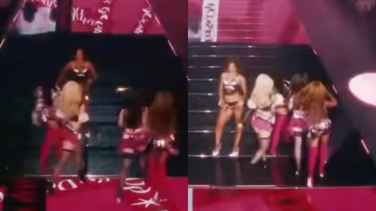 KATSEYE's performance overlaps with a model's runway walk at the Victoria's Secret Fashion Show / Captured from Victoria's Secret's official YouTube livestream
