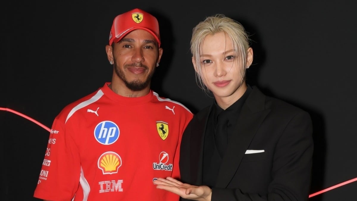 Stray Kids' Felix and Lewis Hamilton / @ferrariapac on Instagram