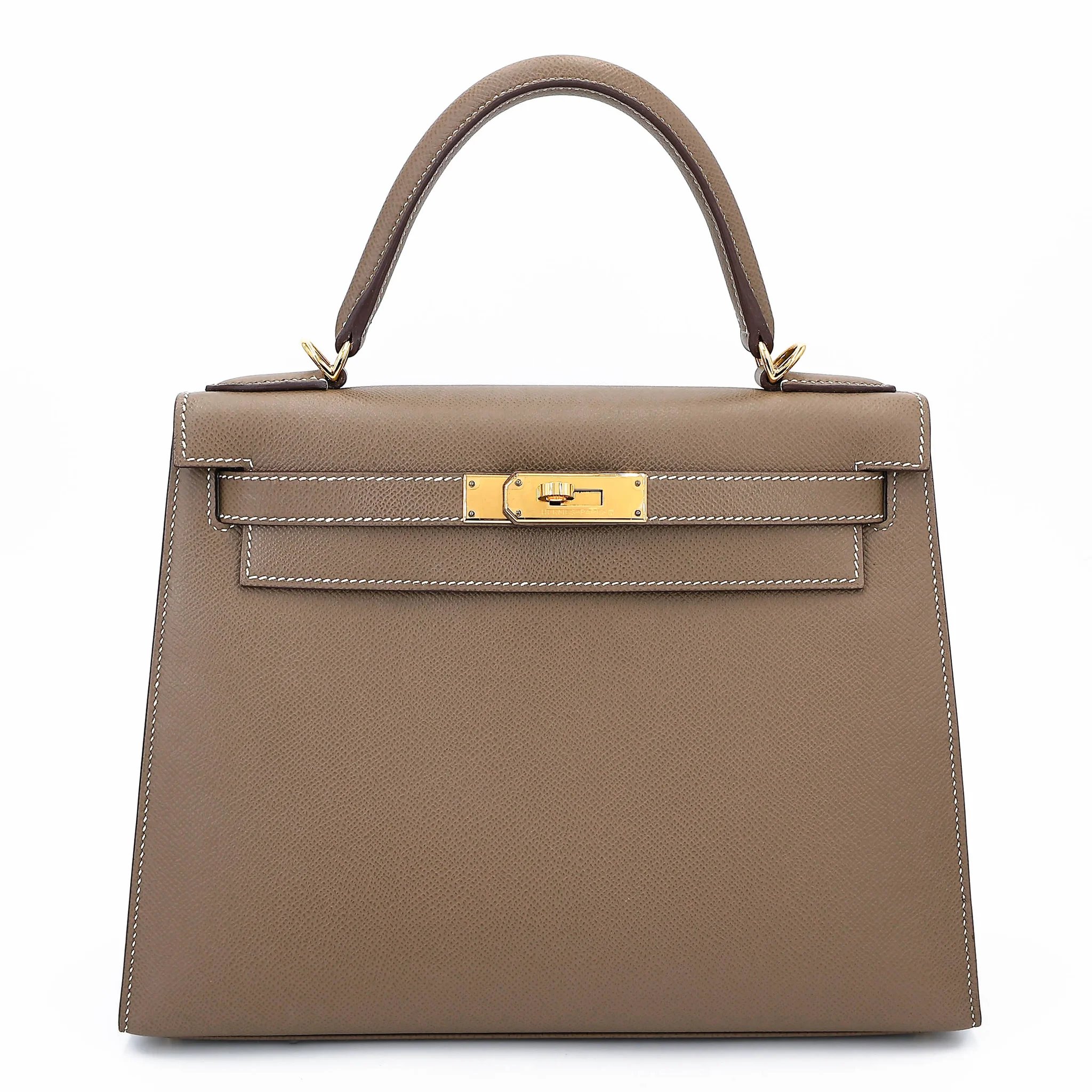 Excellent ( Rank SA ) HERMÈS Kelly 28 Sellier Etoupe (18) Epsom Gold hardware U (2022)