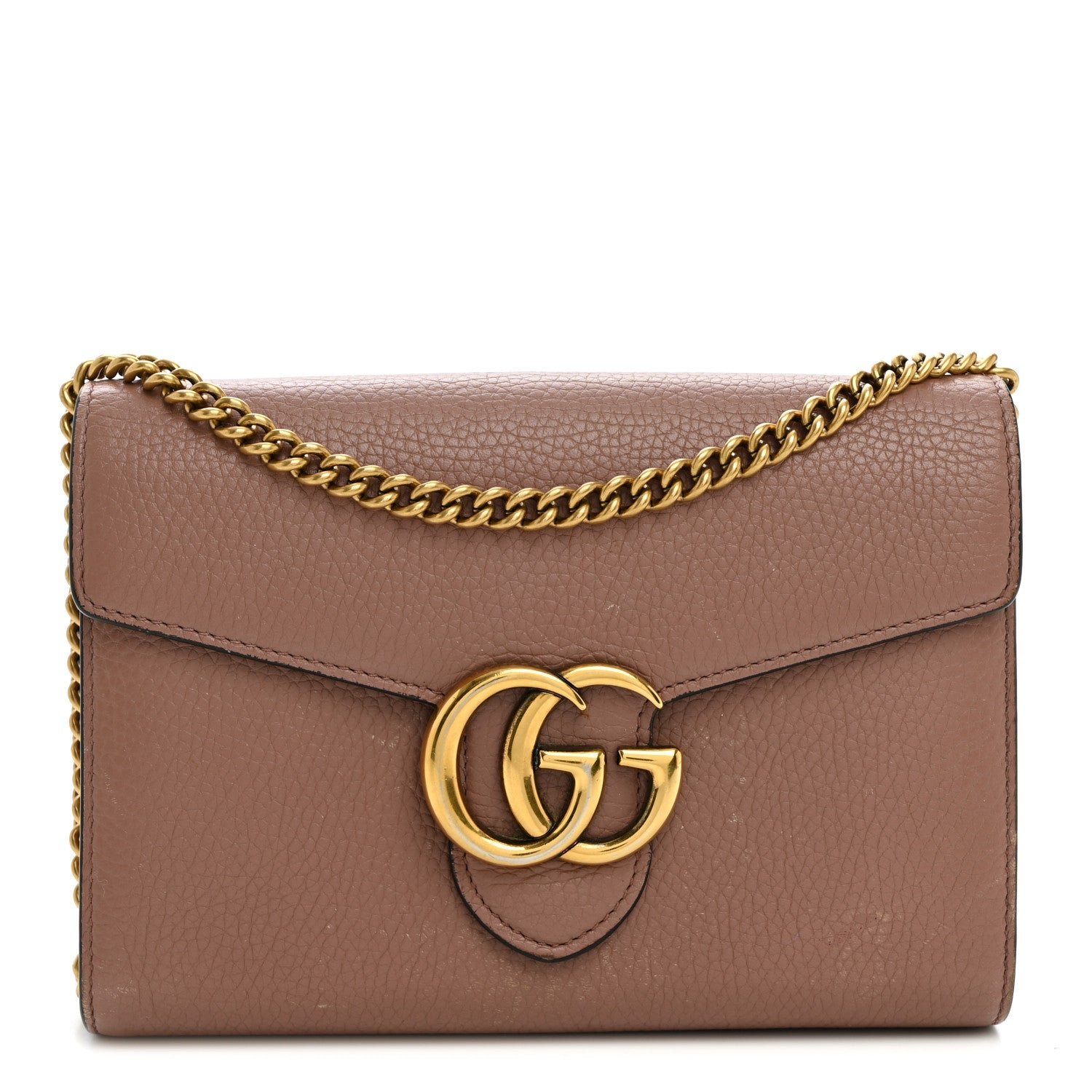 Gucci Cellarius Calfskin GG Marmont Chain Wallet Rosy Phard