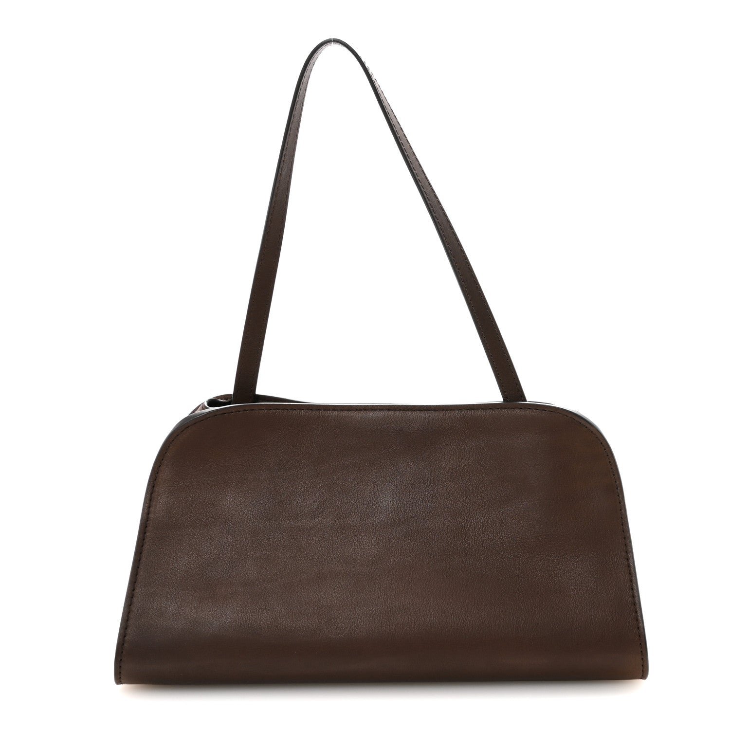 The Row Polished Saddle Calfskin Peggy Clutch Deep Brown