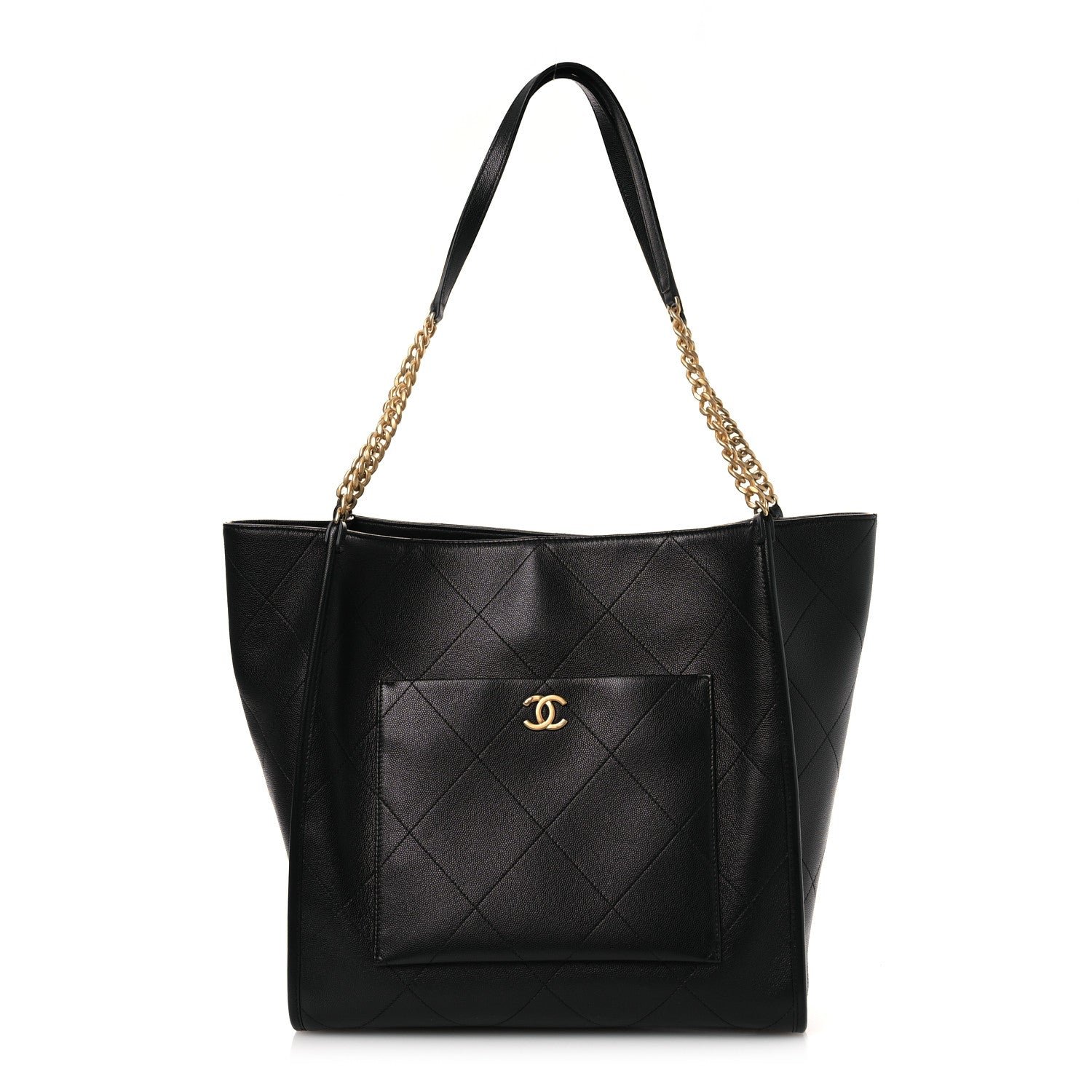 Chanel Caviar Stitched Pocket CC Large Tote Black