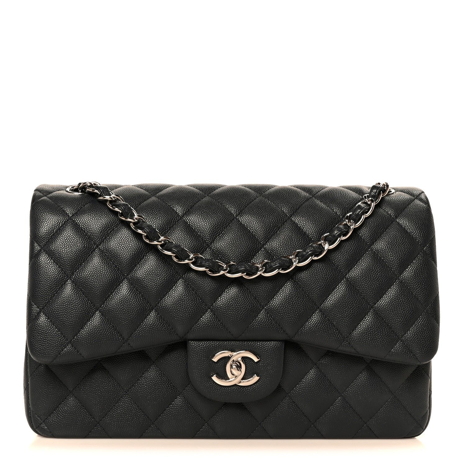 Chanel Caviar Quilted Jumbo Double Flap Navy Blue