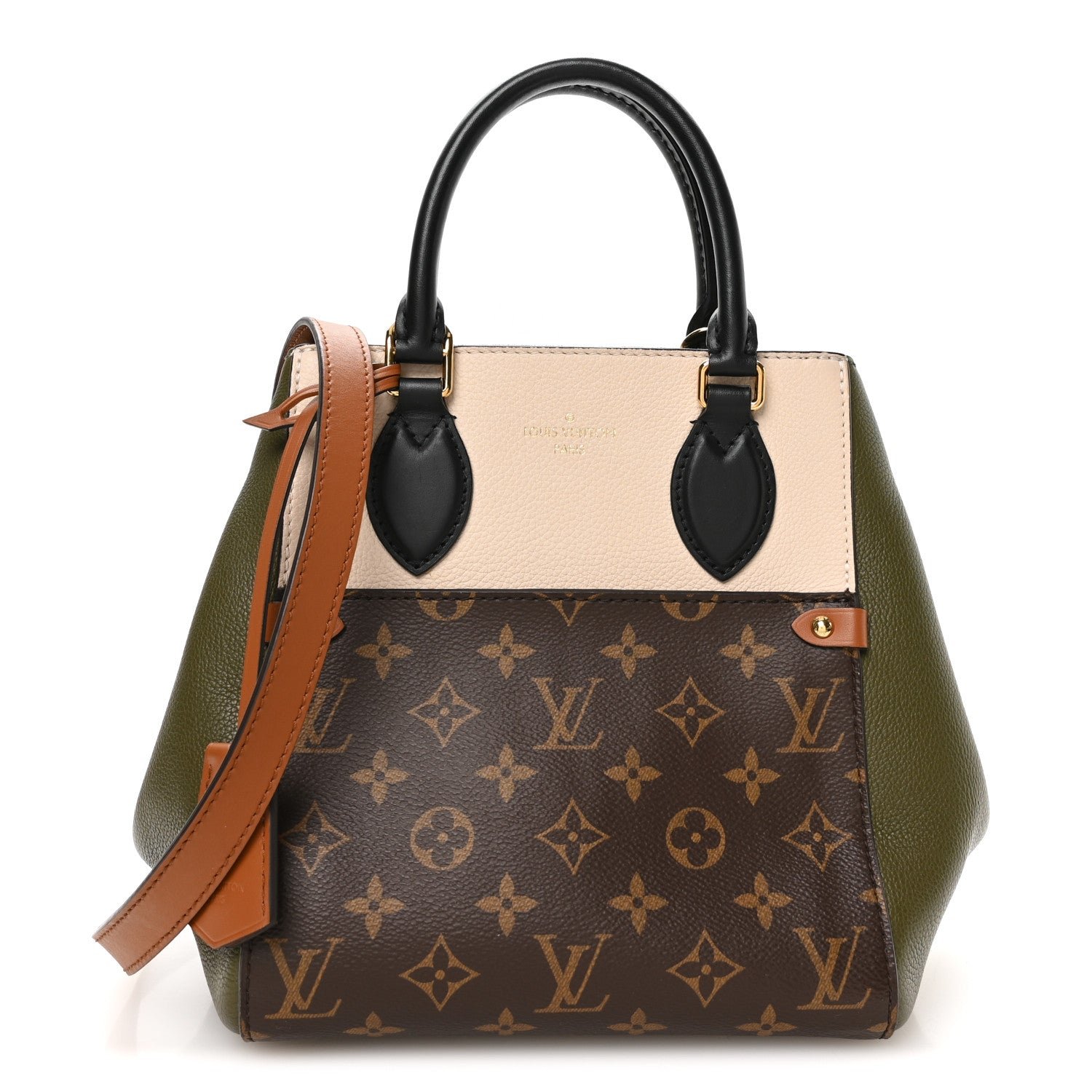 Louis Vuitton Calfskin Monogram Fold Tote PM Cream Khaki Black