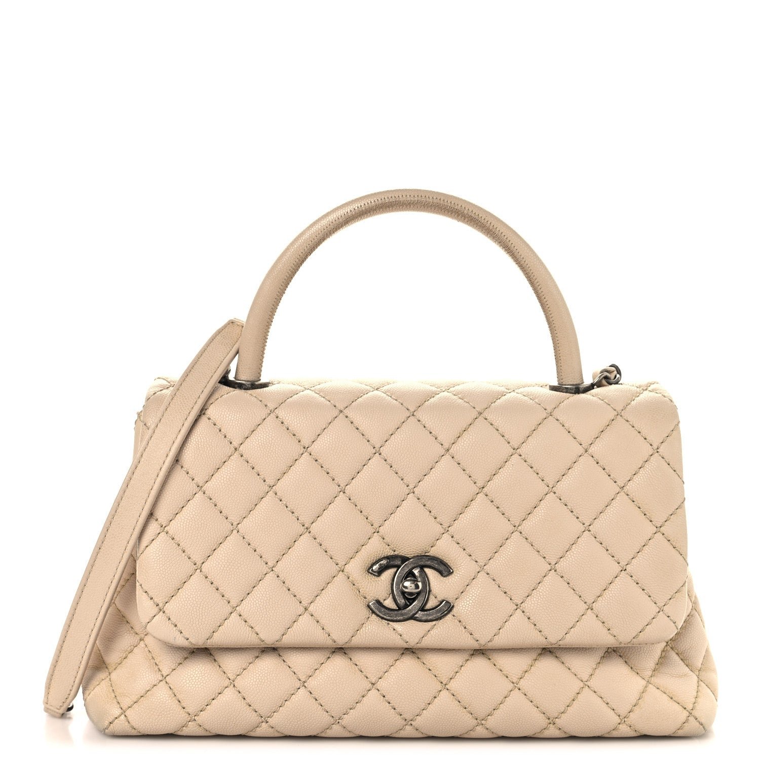 Chanel Caviar Quilted Small Coco Handle Flap Light Beige
