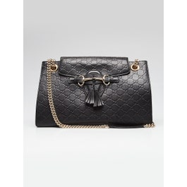Gucci Gucci Black Guccissima Leather Large Emily Chain Shoulder Bag