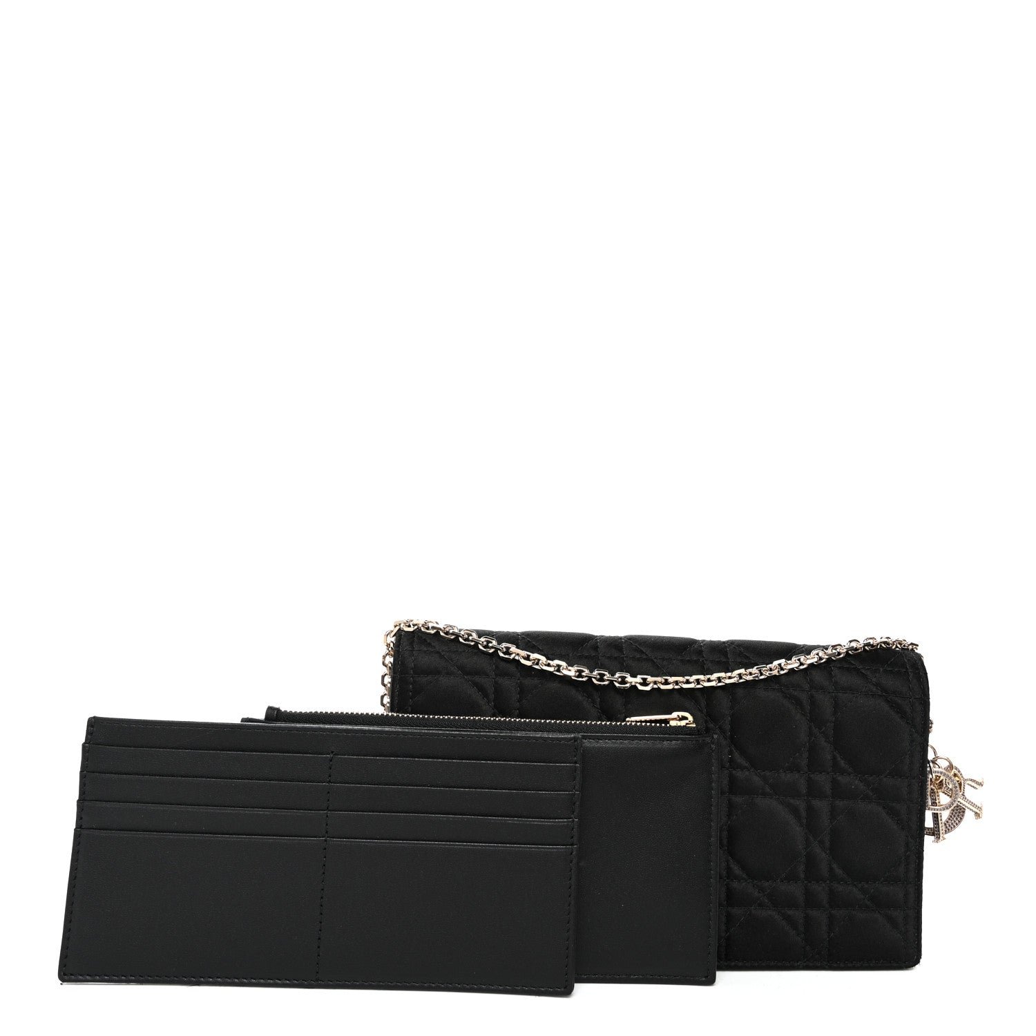 Dior Christian Dior Satin Cannage Lady Dior Convertible Clutch Black