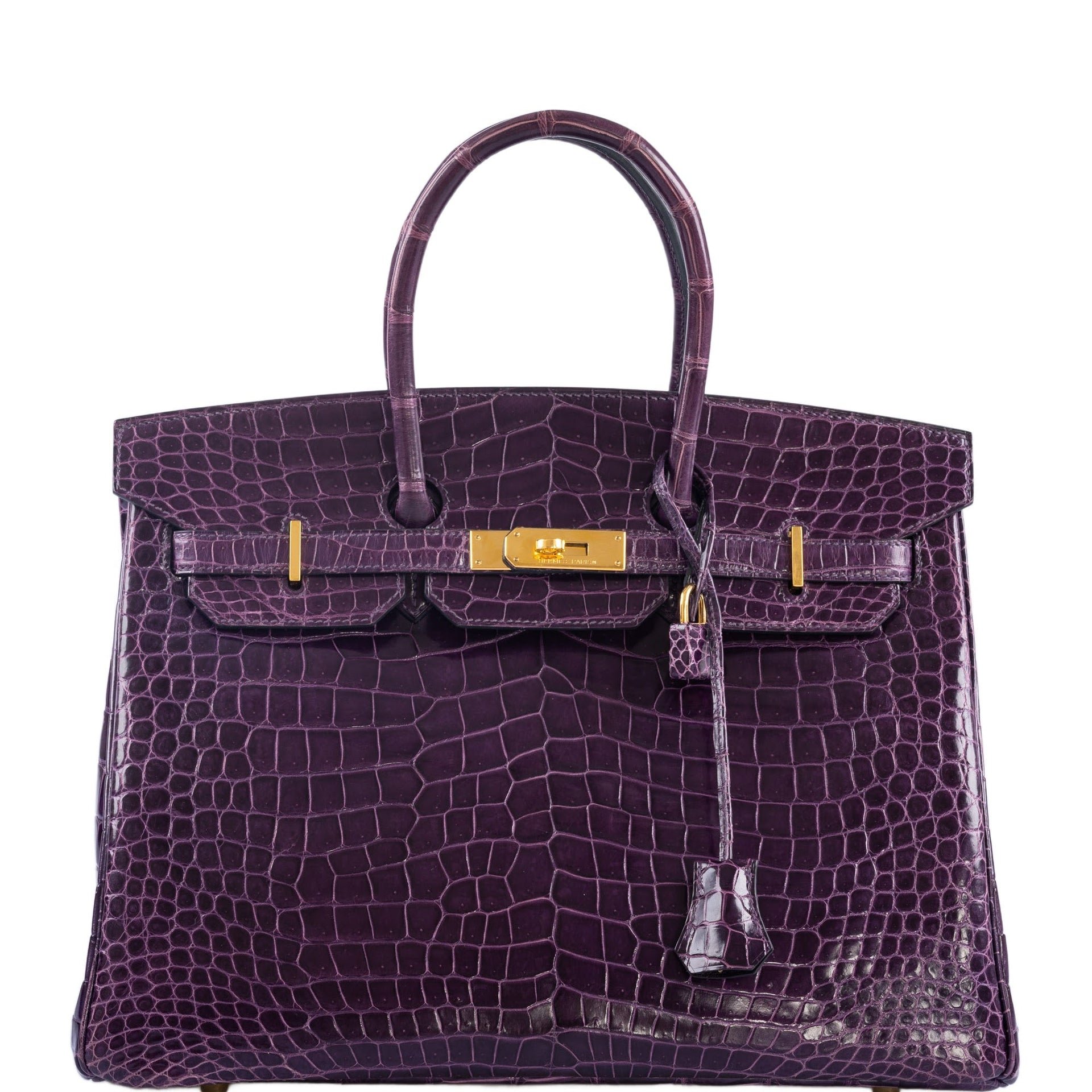 Hermes Hermès Birkin 35 Amethyst Porosus Crocodile with Gold Hardware