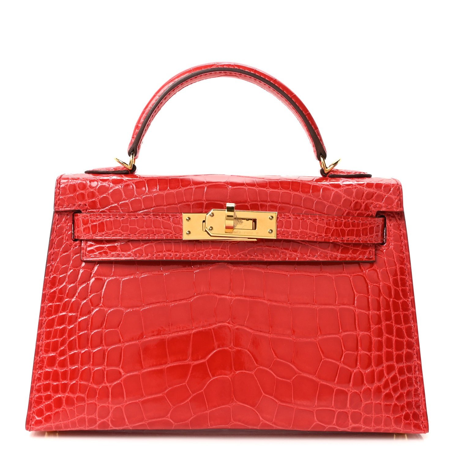 Hermes Hermes Shiny Alligator Horseshoe Mini Kelly Sellier 20 Rouge de Coeur Rose Mexico