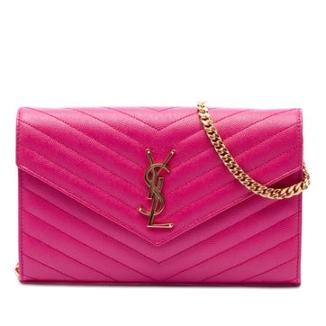 Grain De Poudre Chevron Monogram Calfskin Envelope Chain Wallet