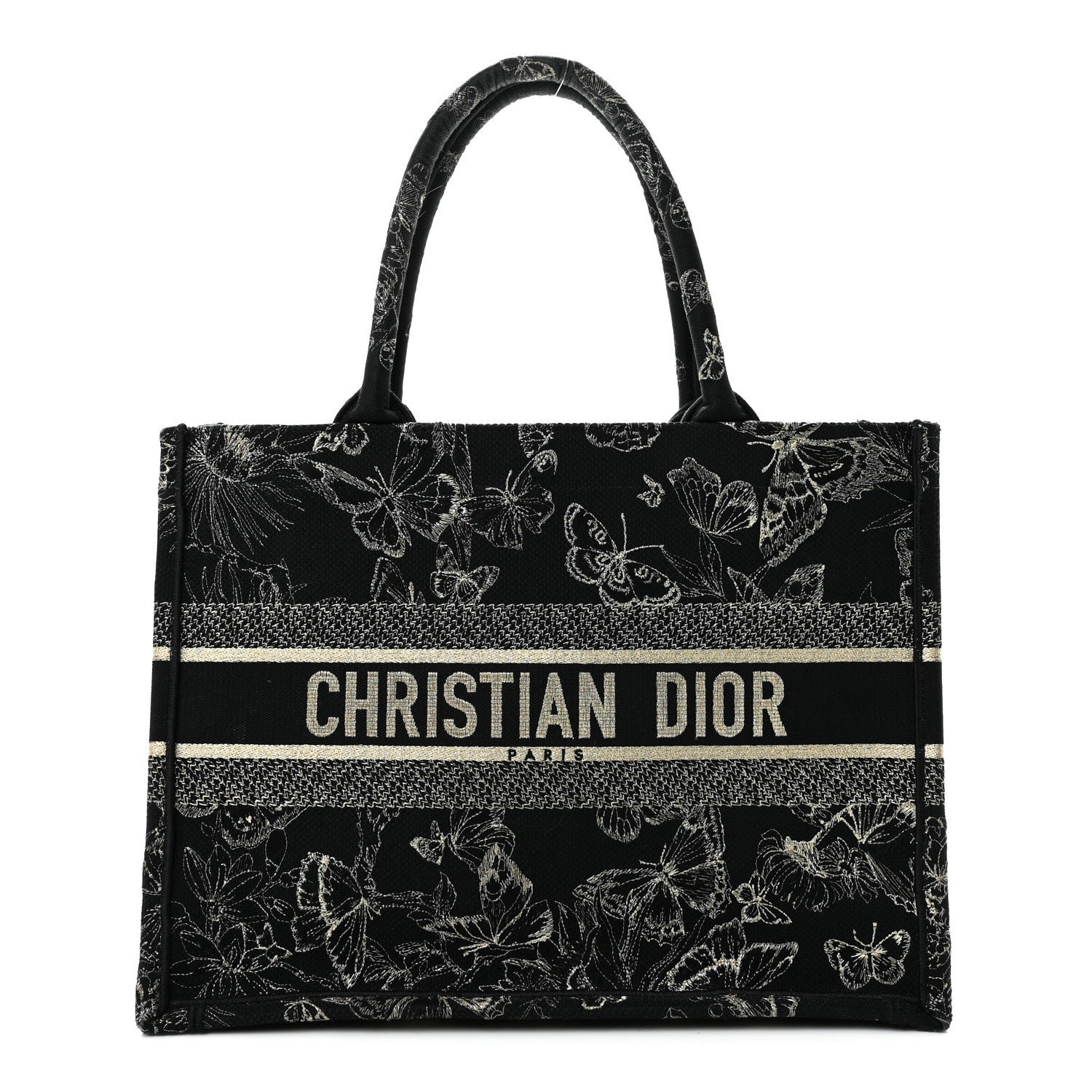 Christian Dior Canvas Embroidered Medium New York Butterfly Book Tote Black