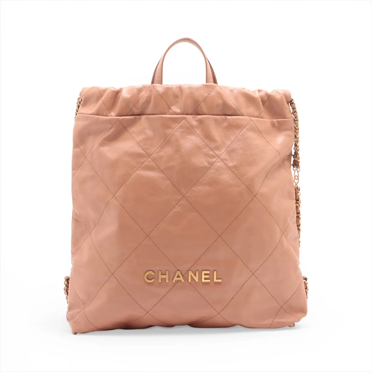 Chanel Chanel 22 Backpack shiny calfskin Chain Backpack Brown Gold Metal Fitting