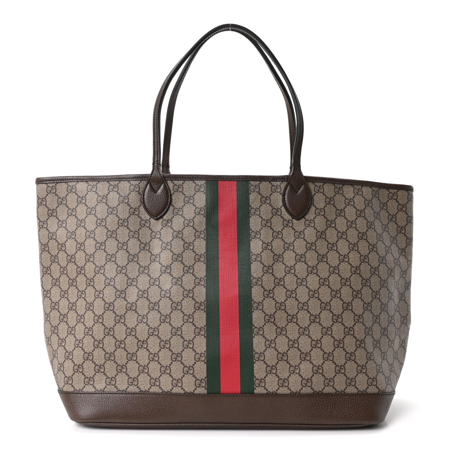 Gucci GG Supreme Monogram Textured Dollar Calfskin Web Large Ophidia Tote Beige Ebony New Acero