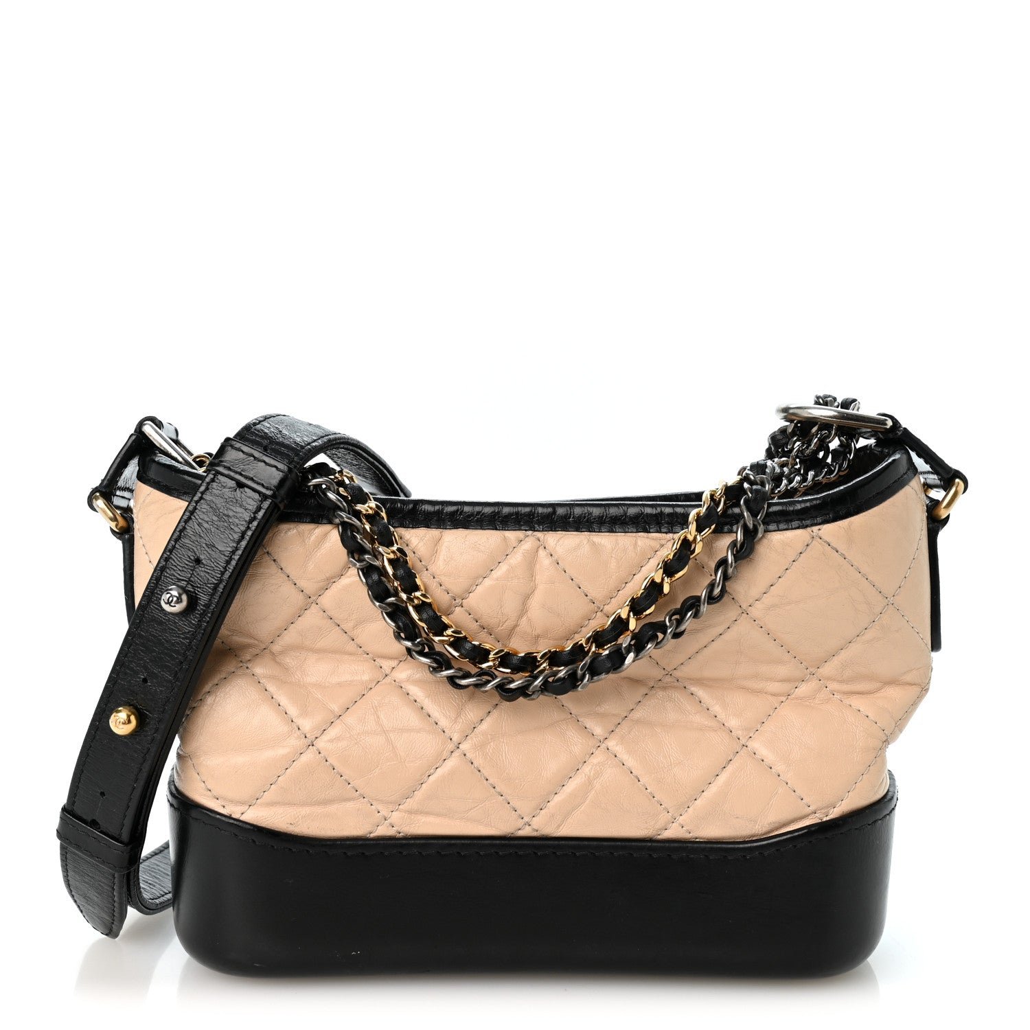 Chanel Aged Calfskin Quilted Small Gabrielle Hobo Beige Black