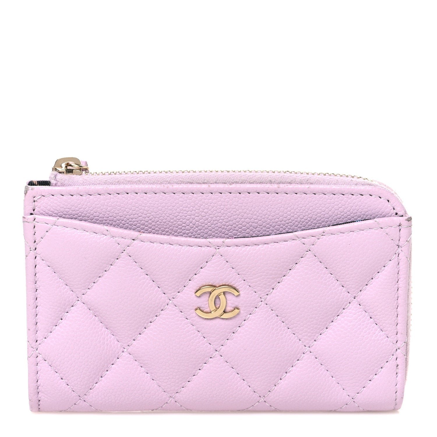 Chanel Caviar Quilted CC Zip Around Card Holder Light Pink Light Pink