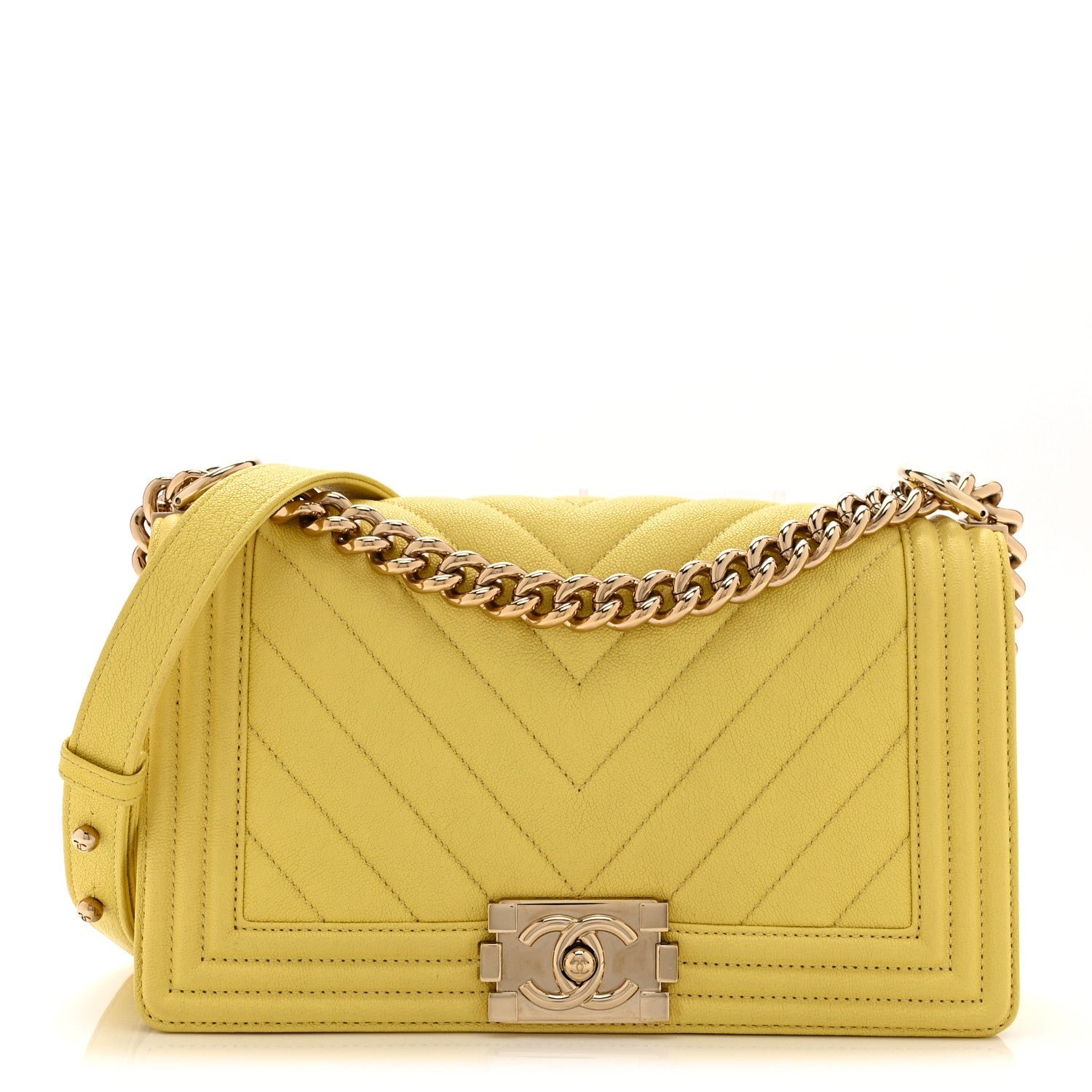 Chanel Caviar Chevron Quilted Medium Boy Flap Yellow
