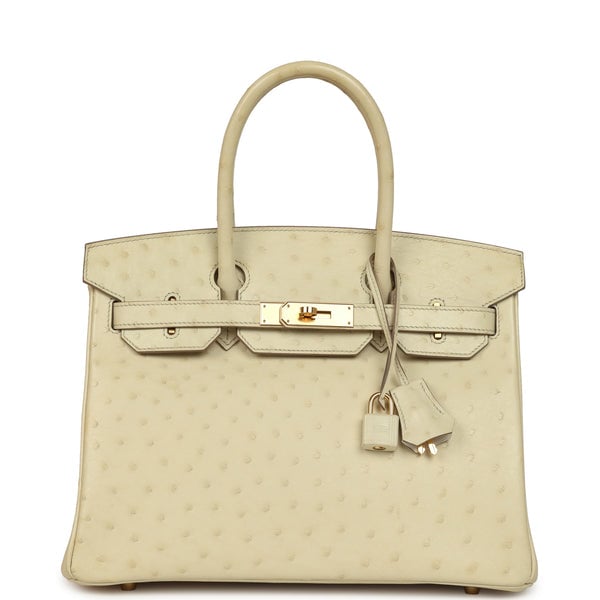 Pre-owned Hermes Birkin 30 Beton Ostrich Gold Hardware