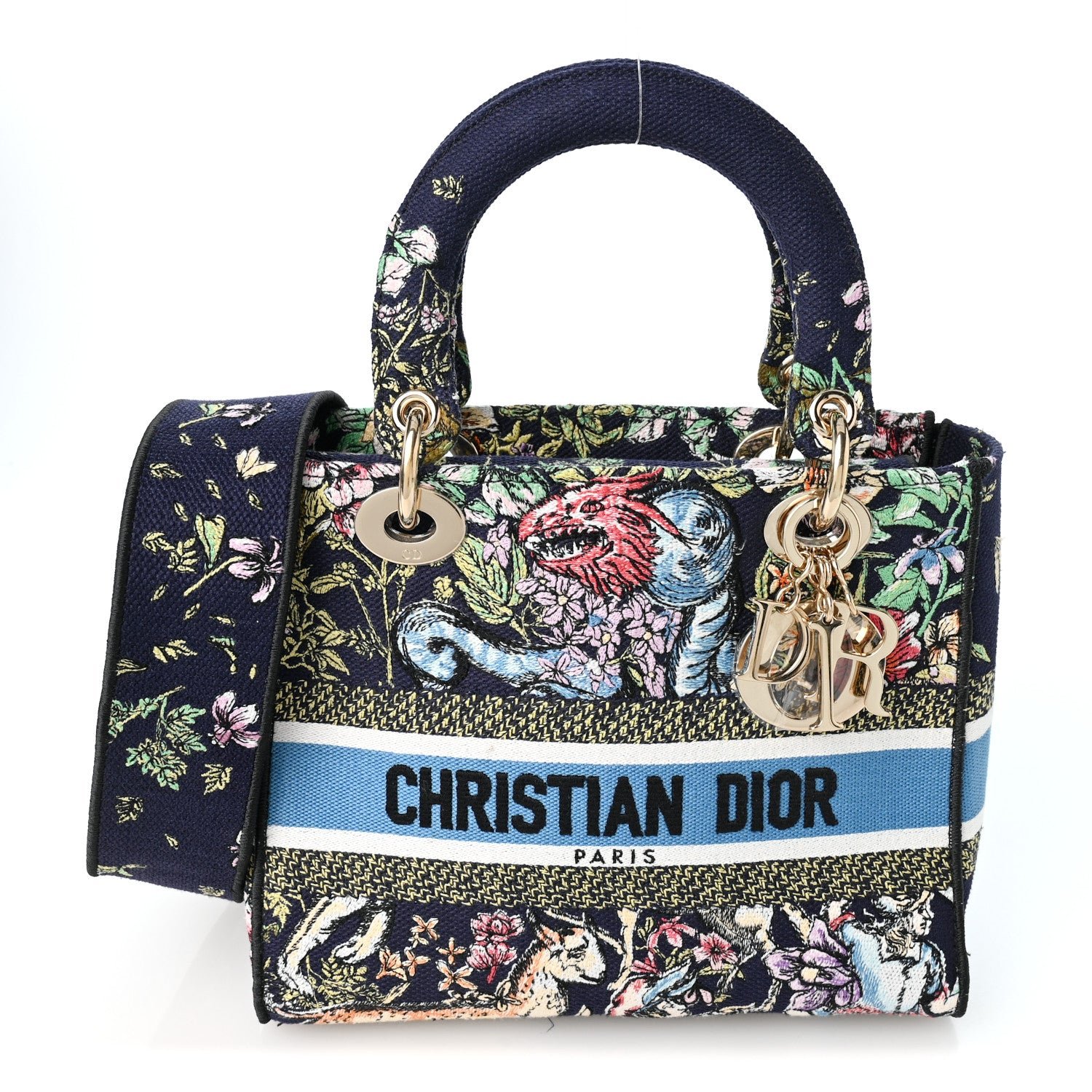 Christian Dior Canvas D-Constellation Embroidered Medium Lady D-Lite Bleu Multicolor