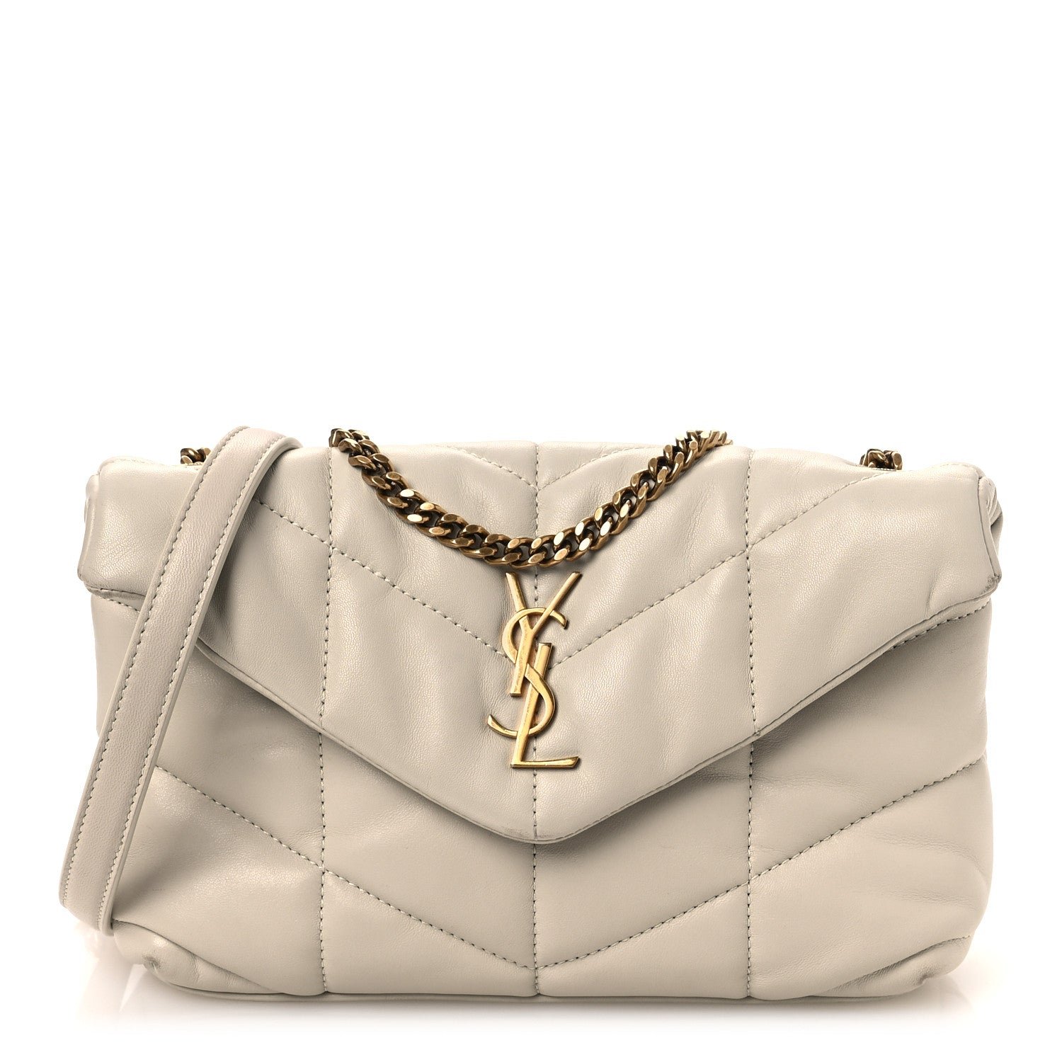 Saint Laurent Lambskin Quilted Toy Loulou Puffer Monogram Chain Satchel Crema Soft