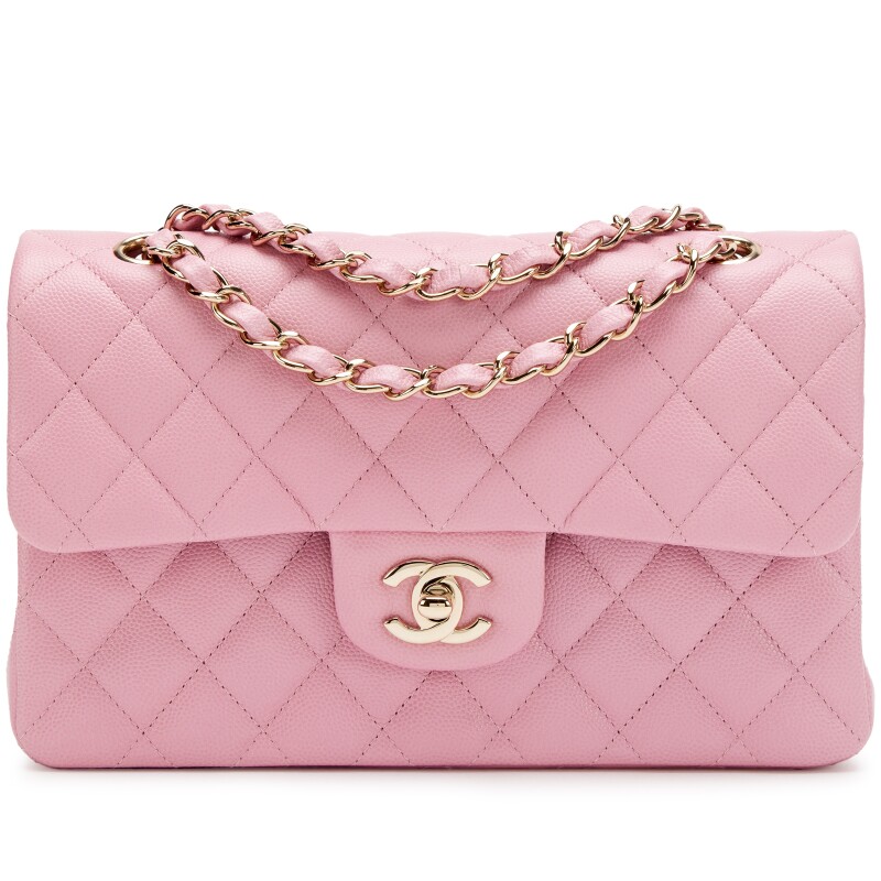 Sakura Pink Quilted Caviar Small Classic Double Flap Bag Light Gold Hardware, 2022