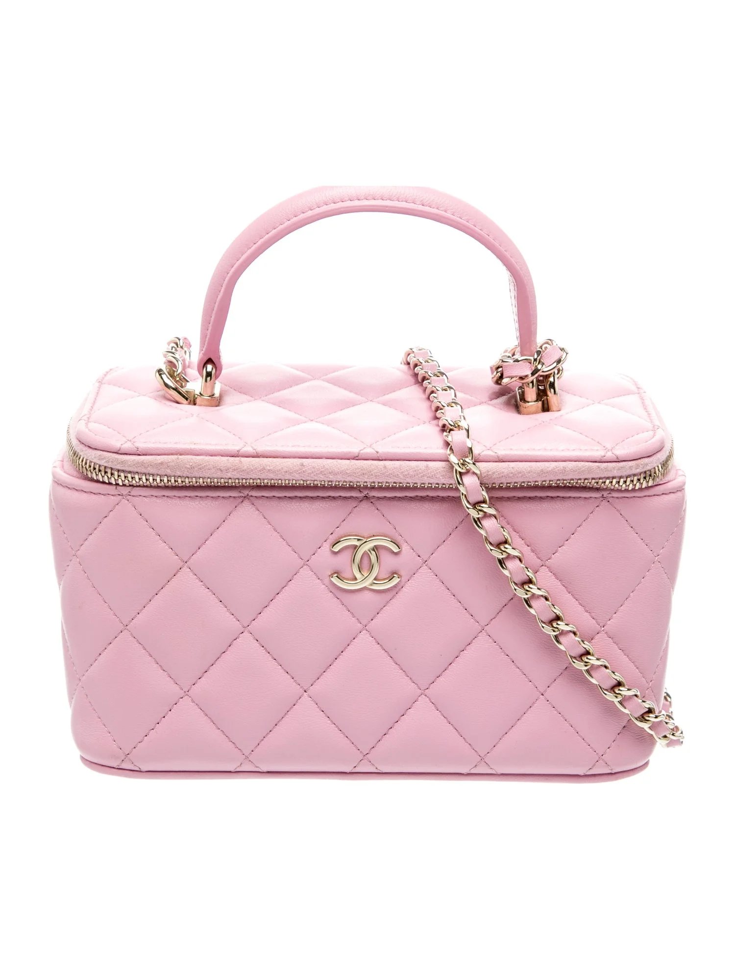 Quilted Lambskin Small Top Handle Vanity Case w/ Chain