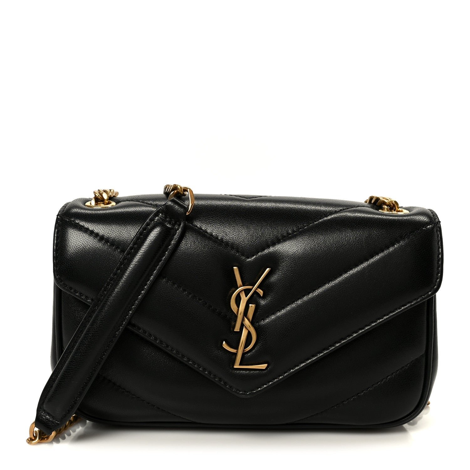 Saint Laurent Lambskin Chevron Quilted Mini Loulou Black