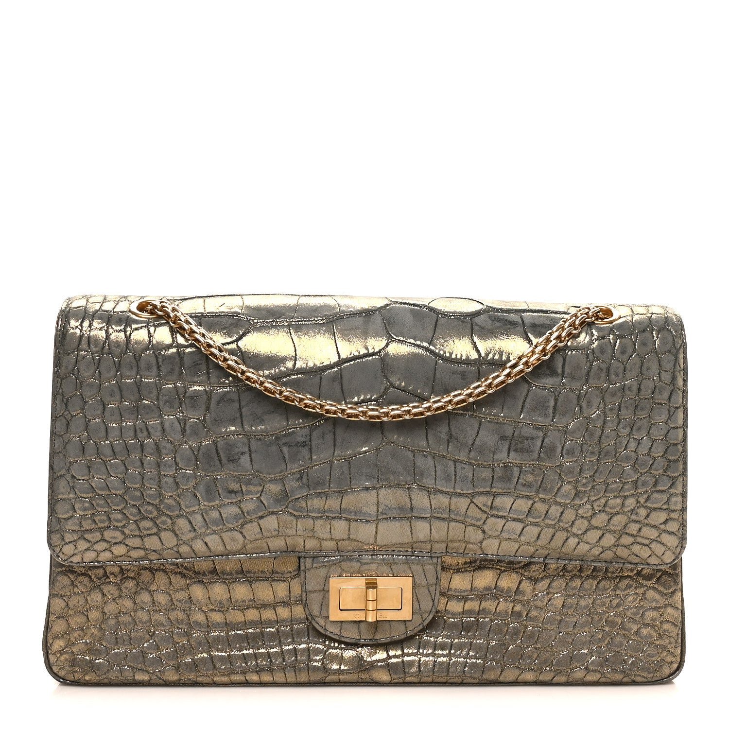 Chanel Metallic Alligator 2.55 Reissue 226 Flap Blue Gold