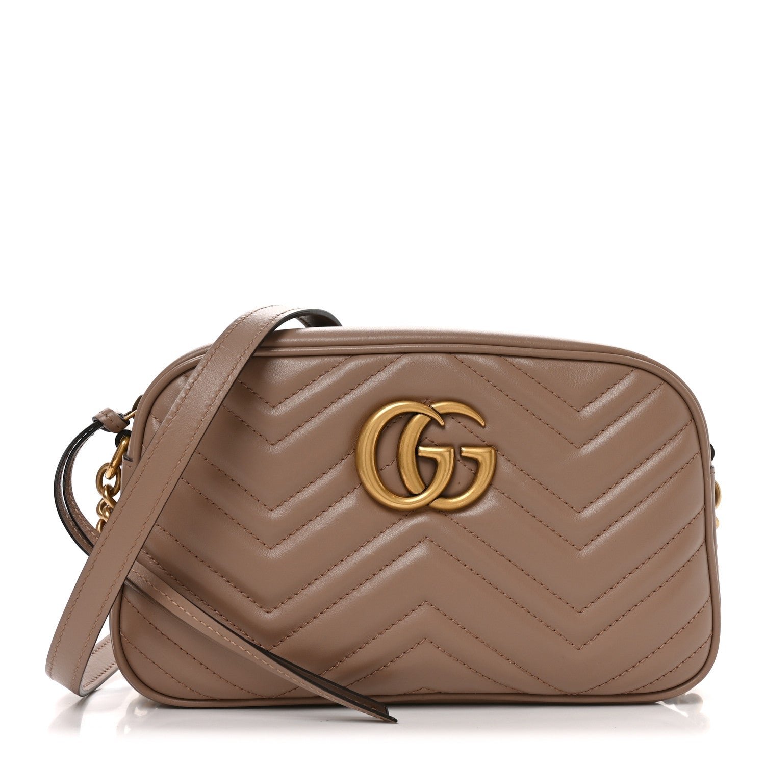Gucci Calfskin Matelasse Small GG Marmont Chain Shoulder Bag Porcelain Rose