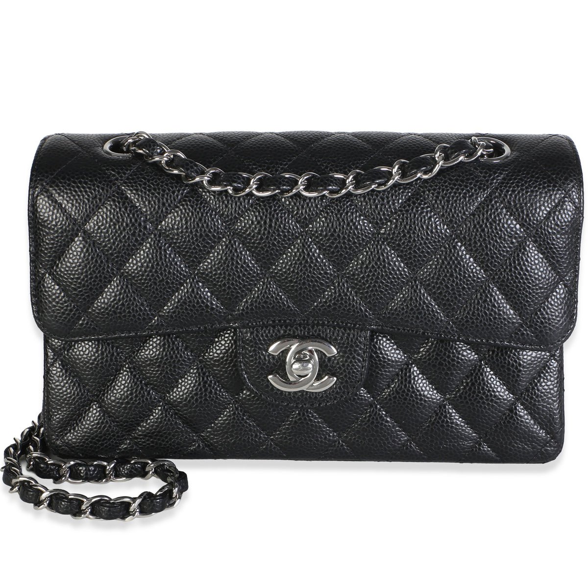 Black Quilted Caviar Small Classic Double Flap Bag
