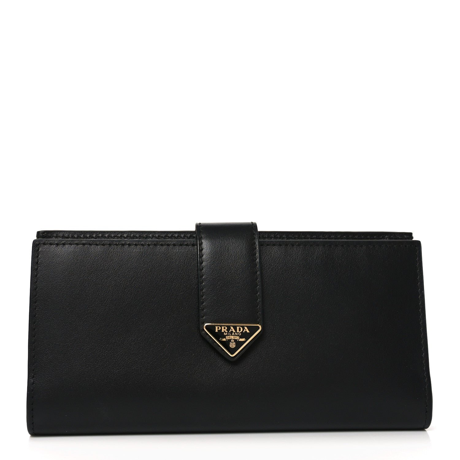 Prada Saffiano Calfskin Large Triangle Continental Wallet Black