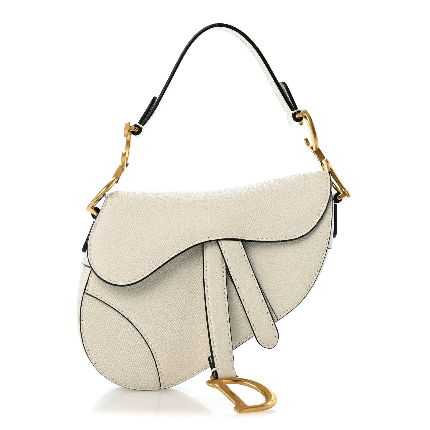 Christian Dior Grained Calfskin Mini Saddle Bag White