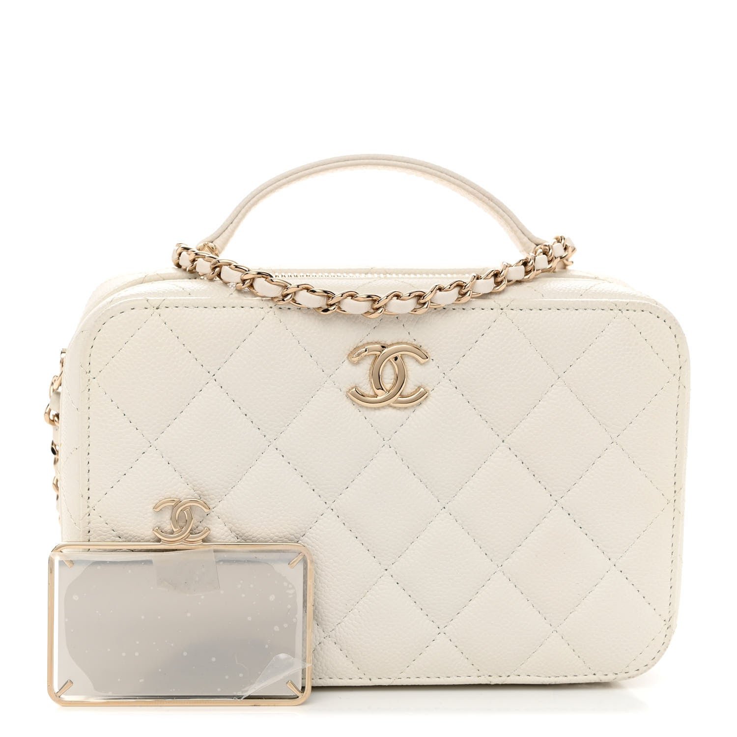 Chanel Caviar Quilted Top Handle Vanity Case White
