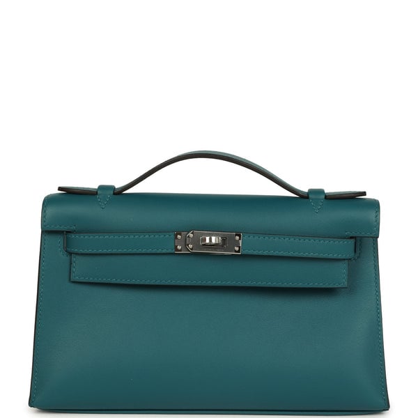 Hermes Hermes Kelly Pochette Vert Bosphore Swift Palladium Hardware