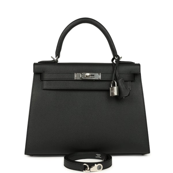 Hermes Kelly Sellier 28 Black Epsom Palladium Hardware