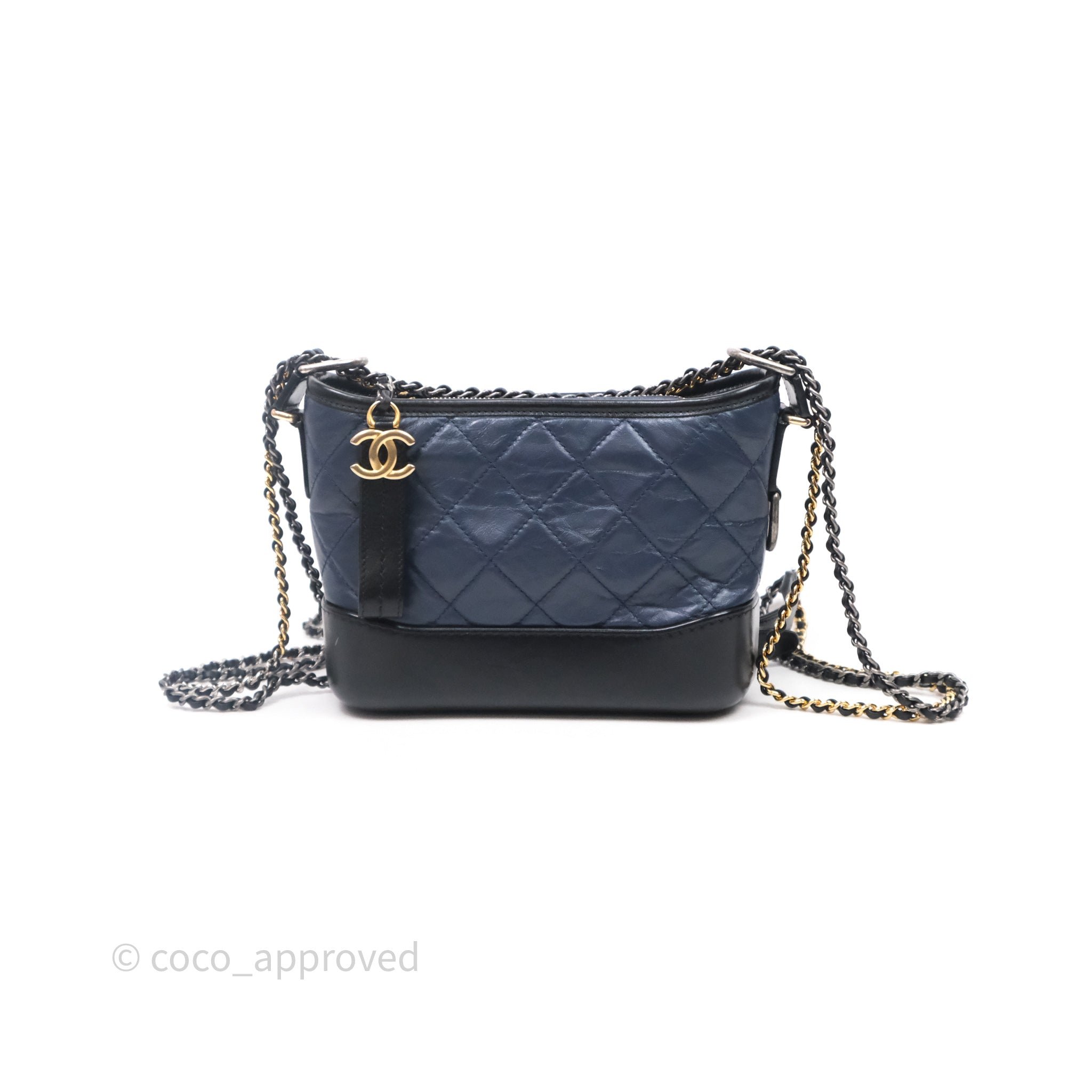 Chanel Quilted Small Gabrielle Hobo Navy Black Aged Calfskin Mixed Hardware