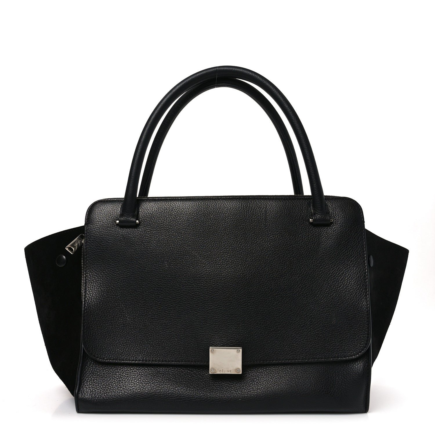 Celine Drummed Calfskin Suede Double Zip Trapeze Black