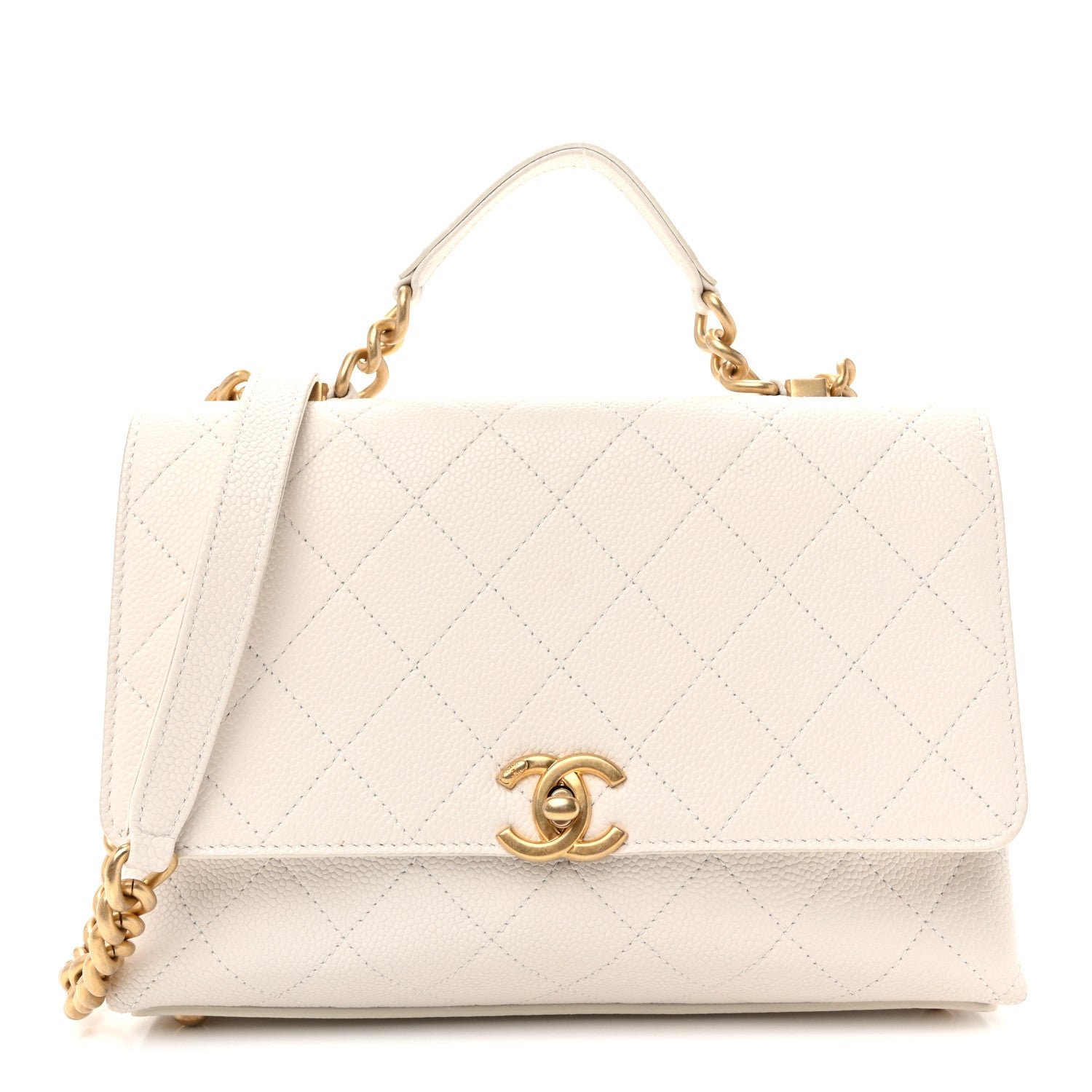 Chanel Grained Calfskin Small Stitched Flap White