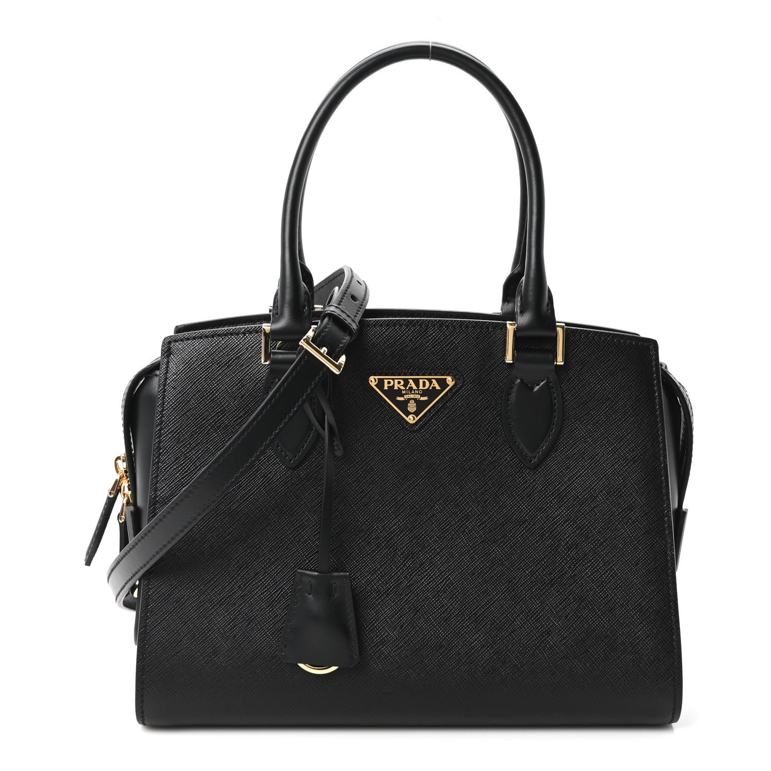 Prada Saffiano Soft Calfskin Double Handle Satchel Black