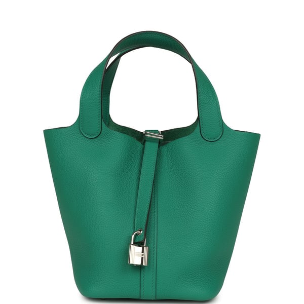Hermes Pre-owned Hermes Picotin Lock 18 Vert Jade Clemence Palladium Hardware