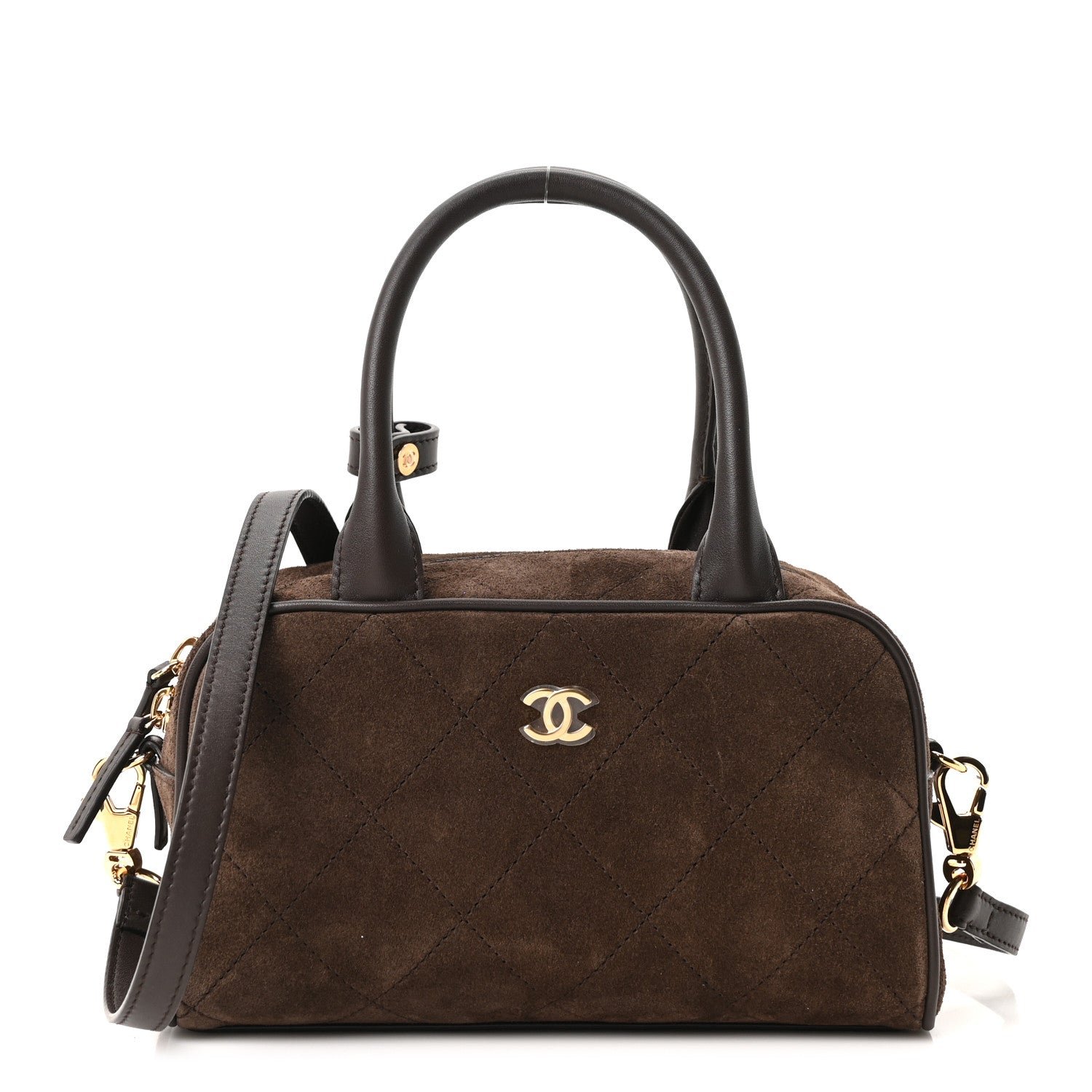 Chanel Suede Calfskin Small Perfect Bowling Bag Brown