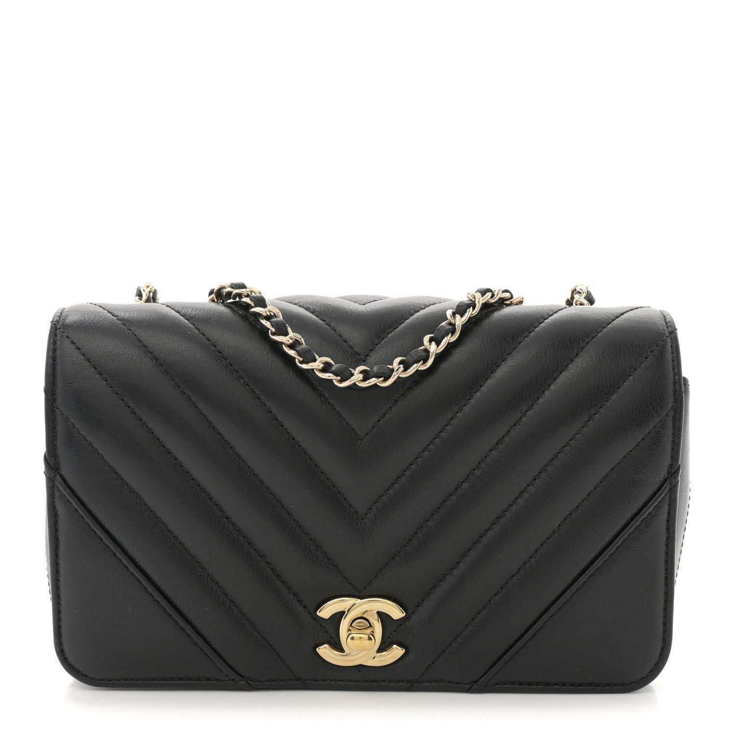 Chanel Calfskin Chevron Quilted Mini Statement Flap Black