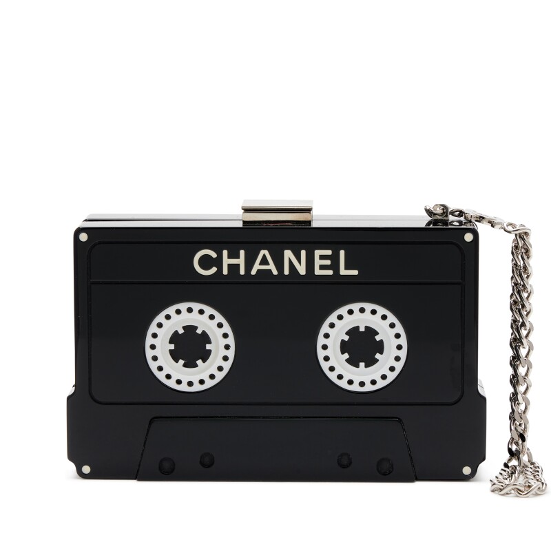 Black and White Lucite Cassette Tape Minaudière Silver Hardware, 2004