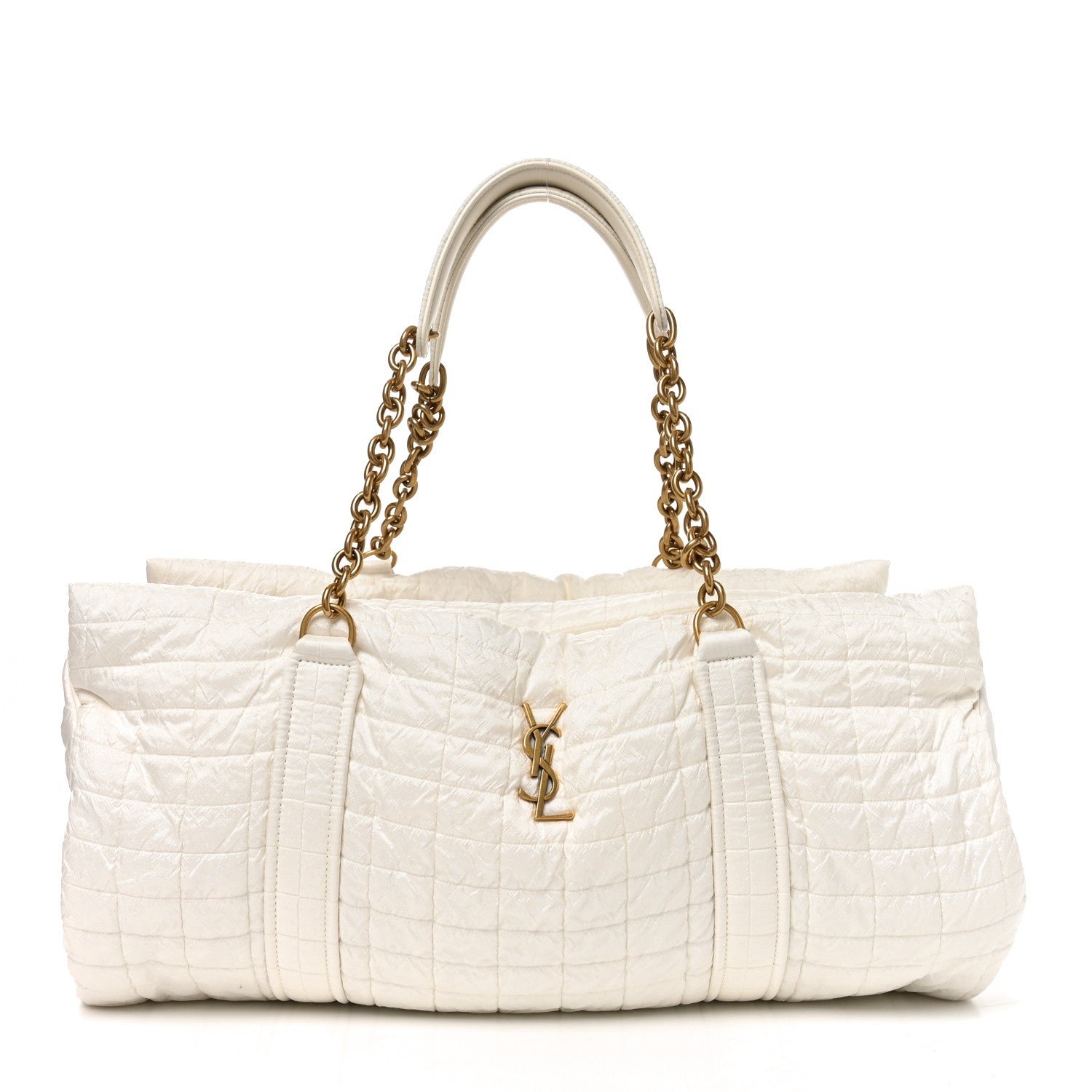 Saint Laurent Nylon Gloria Quilted Travel Bag Milky White