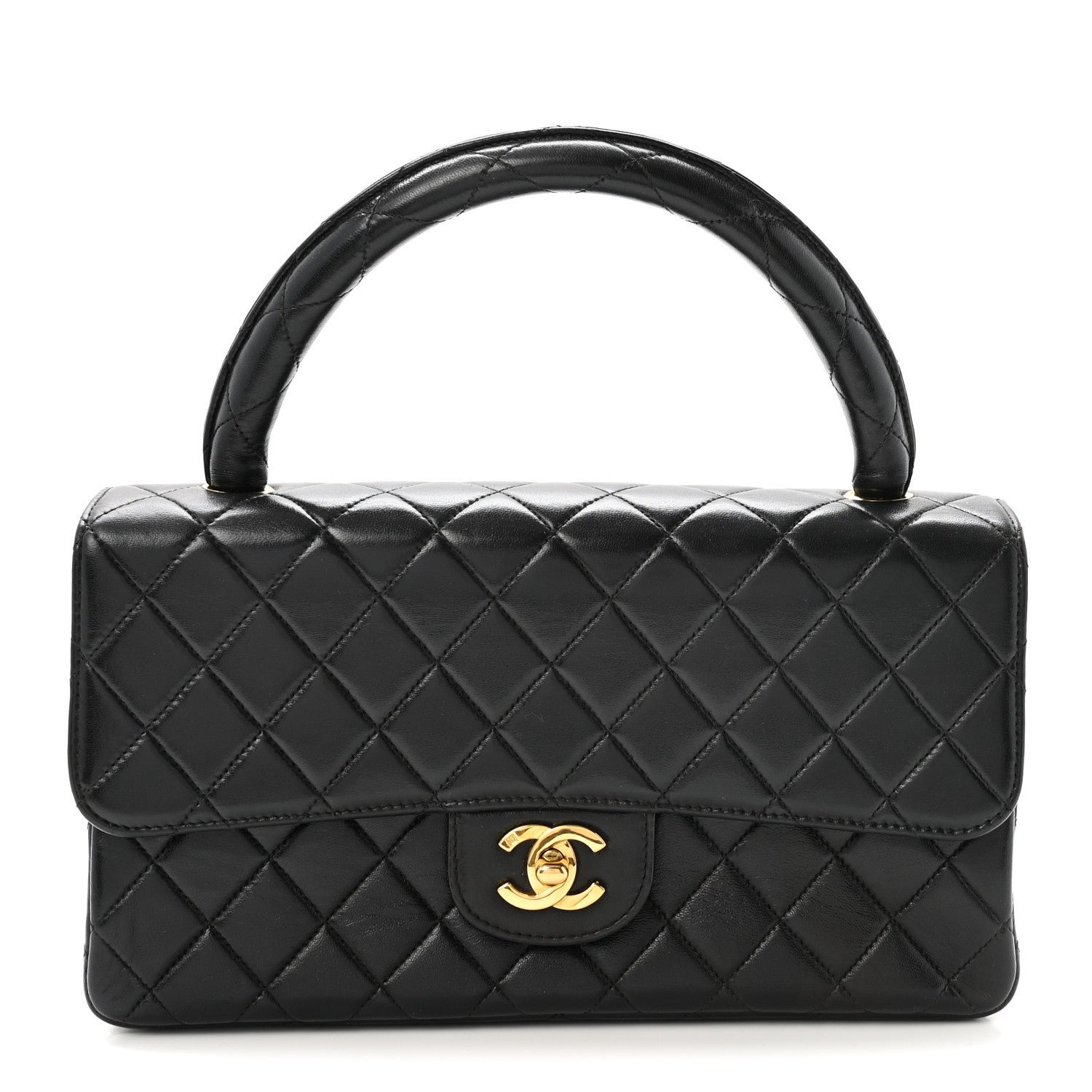 Chanel Lambskin Quilted Medium Rectangular Kelly Flap Bag Black
