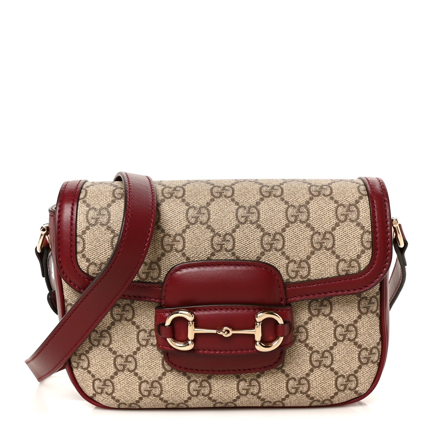Gucci GG Supreme Monogram Horsebit 1955 Soft Small Shoulder Bag Beige Ebony Rosso Ancora