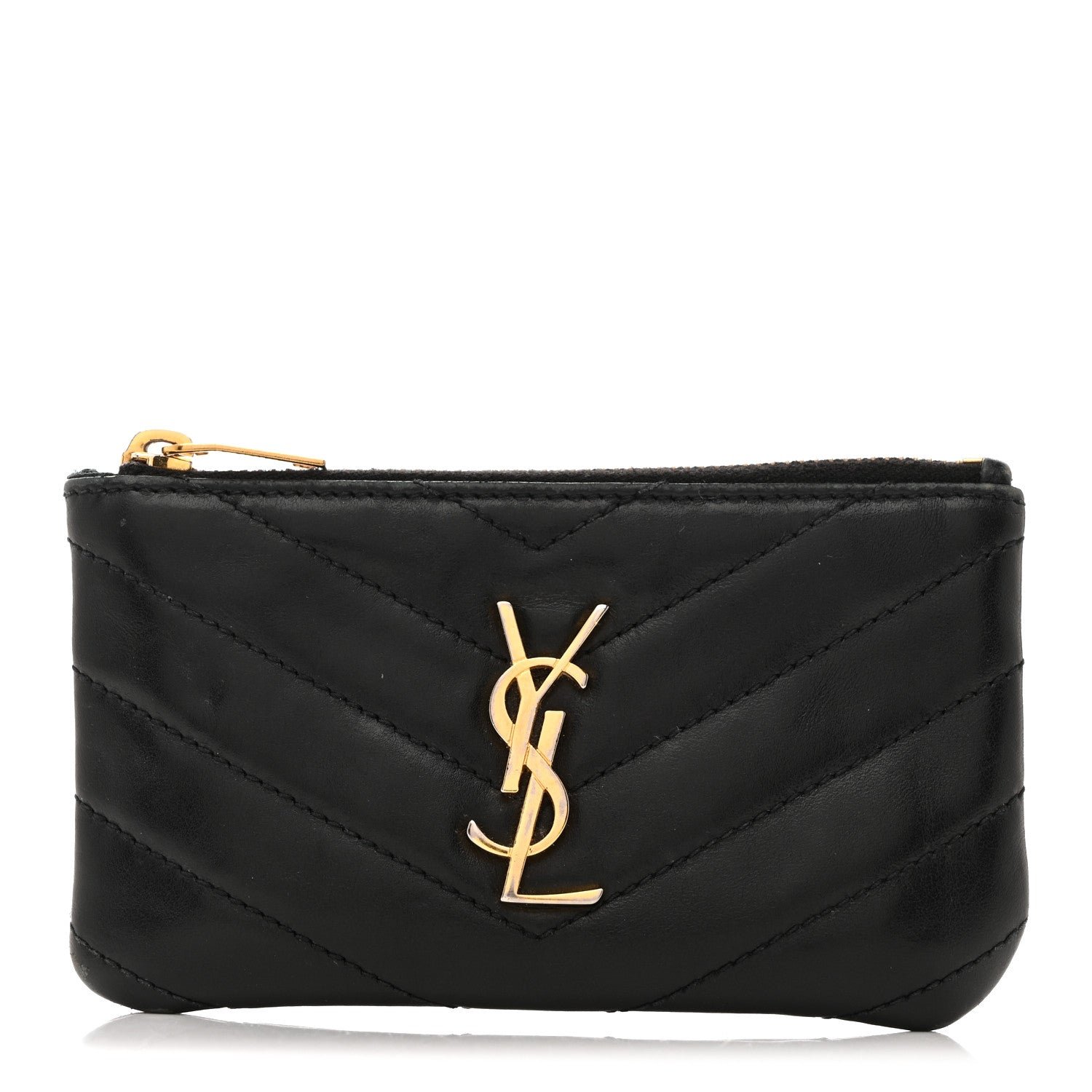 Saint Laurent Calfskin Matelasse Monogram Key Pouch Black