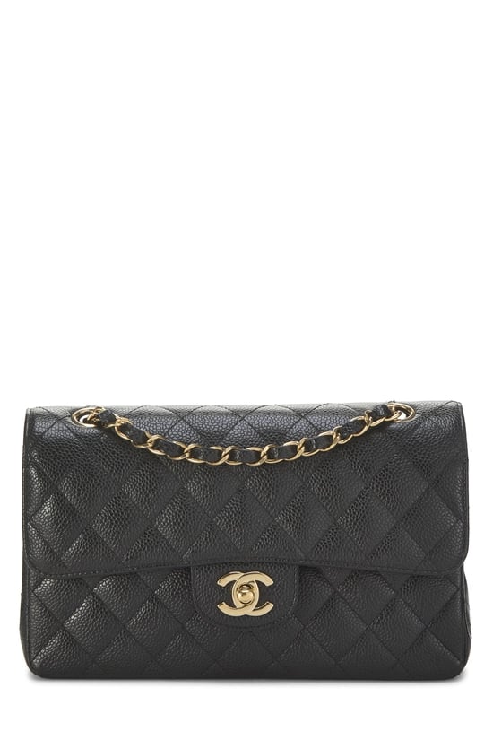 Black Quilted Caviar Classic Double Flap Small