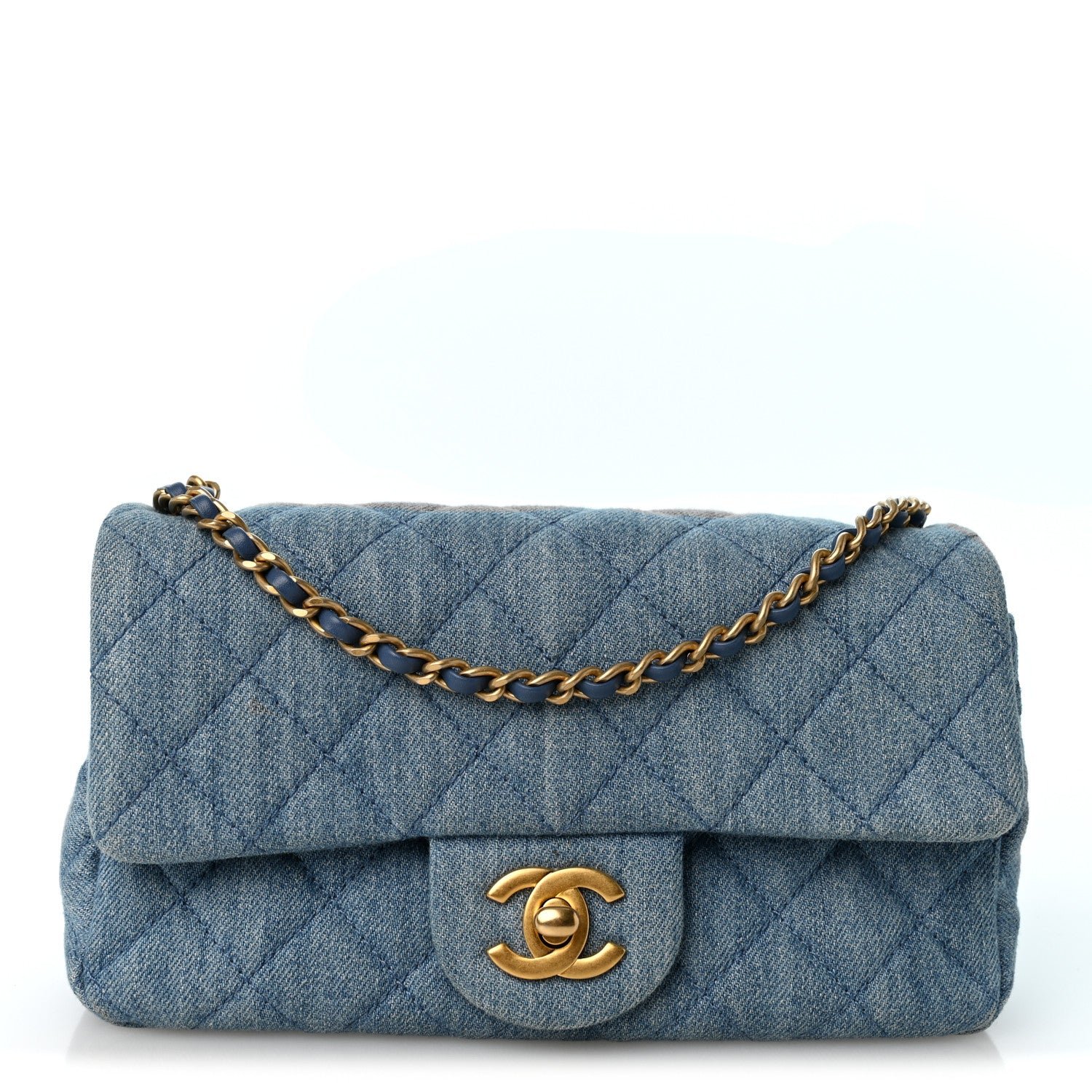 Chanel Denim Quilted Mini Pearl Crush Rectangular Flap Blue